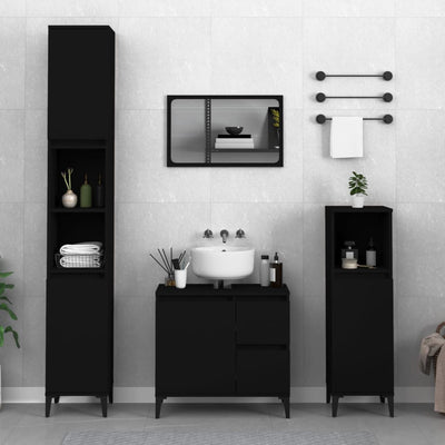 Stella Homewares Bathroom Cabinet Black 30x30x100 cm Engineered Wood