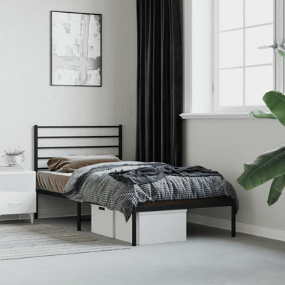 Stella Homewares Metal Bed Frame without Mattress with Headboard Black 107x203 cm King Single