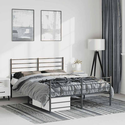 Stella Homewares Metal Bed Frame without Mattress with Footboard Black 135x190 cm