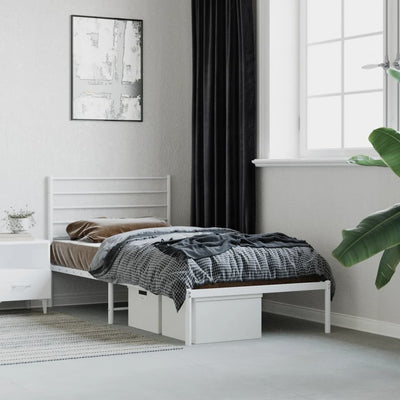 Stella Homewares Metal Bed Frame without Mattress with Headboard White 90x190 cm
