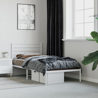 Stella Homewares Metal Bed Frame without Mattress with Headboard White 107x203 cm King Single