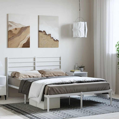 Stella Homewares Metal Bed Frame without Mattress with Headboard White 150x200 cm
