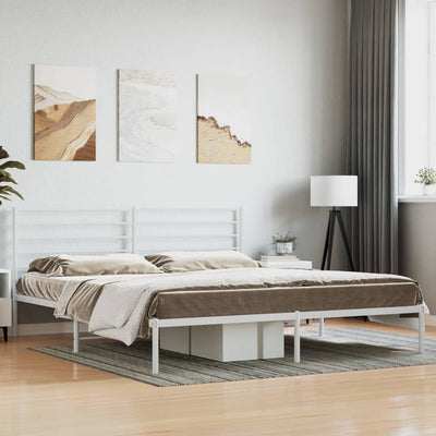 Stella Homewares Metal Bed Frame without Mattress with Headboard White 183x203 cm King
