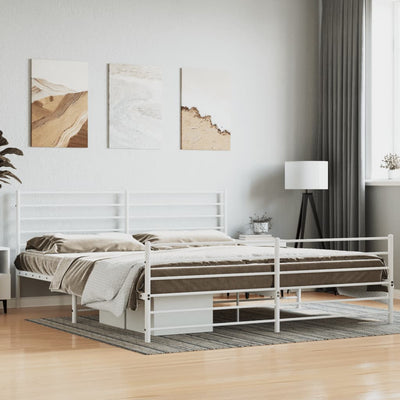 Stella Homewares Metal Bed Frame without Mattress with Footboard White 183x203 cm King