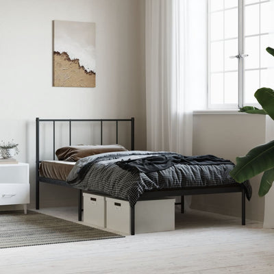 Stella Homewares Metal Bed Frame without Mattress with Headboard Black 107x203 cm King Single