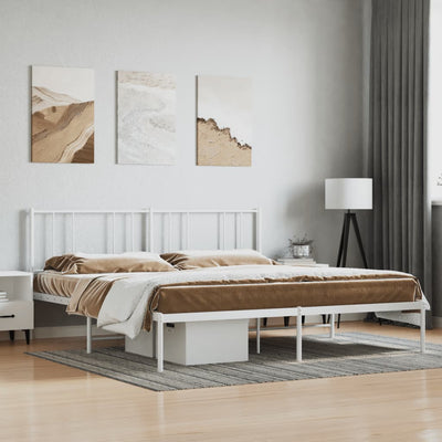 Stella Homewares Metal Bed Frame without Mattress with Headboard White 183x203 cm King