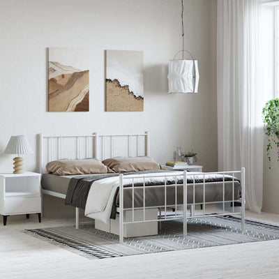 Stella Homewares Metal Bed Frame without Mattress with Footboard White 150x200 cm