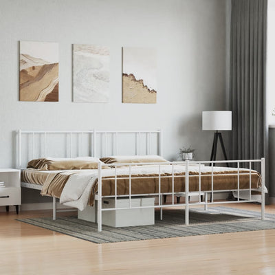 Stella Homewares Metal Bed Frame without Mattress with Footboard White 183x203 cm King
