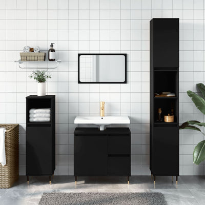 Stella Homewares Bathroom Cabinet Black 30x30x190 cm Engineered Wood