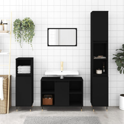 Stella Homewares Bathroom Cabinet Black 30x30x100 cm Engineered Wood