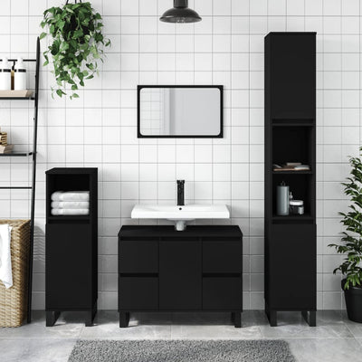 Stella Homewares Bathroom Cabinet Black 30x30x100 cm Engineered Wood