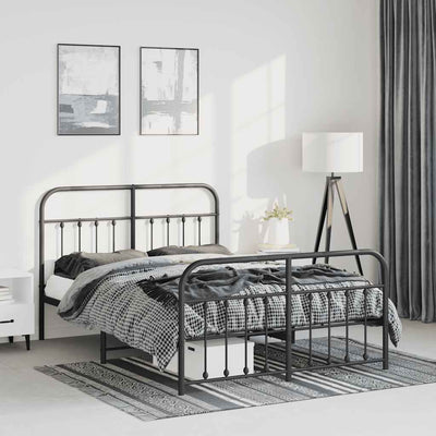 Stella Homewares Metal Bed Frame without Mattress with Footboard Black 135x190 cm