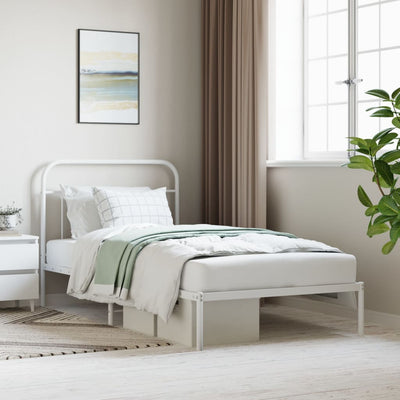 Stella Homewares Metal Bed Frame without Mattress with Headboard White 107x203 cm King Single