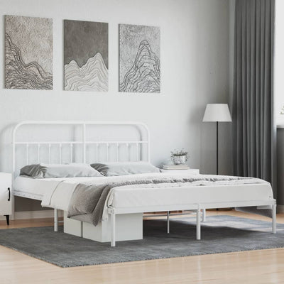 Stella Homewares Metal Bed Frame without Mattress with Headboard White 183x203 cm King