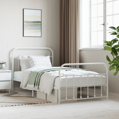 Stella Homewares Metal Bed Frame without Mattress with Footboard White 107x203 cm King Single