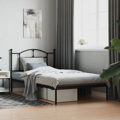 Stella Homewares Metal Bed Frame without Mattress with Headboard Black 107x203 cm King Single