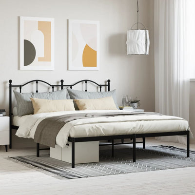 Stella Homewares Metal Bed Frame without Mattress with Headboard Black 183x203 cm King