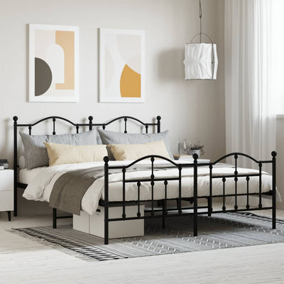 Stella Homewares Metal Bed Frame without Mattress with Footboard Black 183x203 cm King