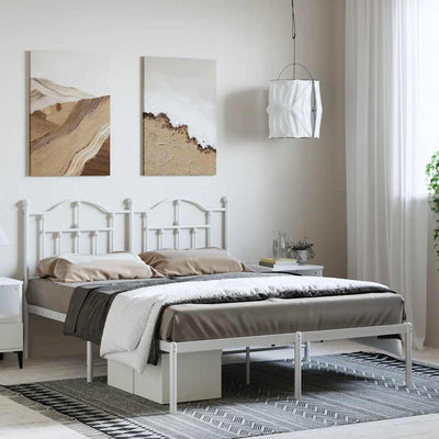 Stella Homewares Metal Bed Frame without Mattress with Headboard White 135x190 cm