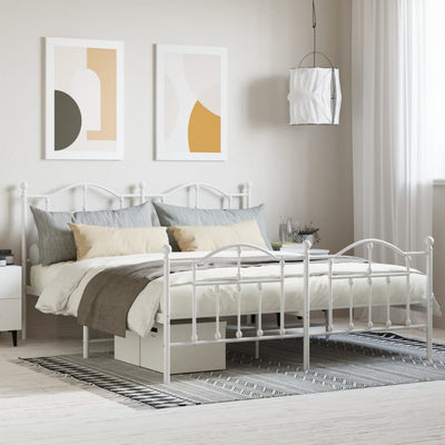 Stella Homewares Metal Bed Frame without Mattress with Footboard White 183x203 cm King