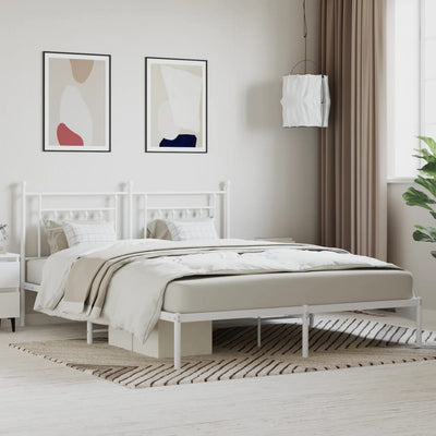 Stella Homewares Metal Bed Frame without Mattress with Headboard White 183x203 cm King