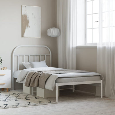 Stella Homewares Metal Bed Frame without Mattress with Headboard White 107x203 cm King Single