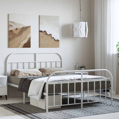 Stella Homewares Metal Bed Frame without Mattress with Footboard White 135x190 cm