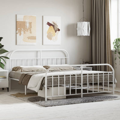 Stella Homewares Metal Bed Frame without Mattress with Footboard White 183x203 cm King