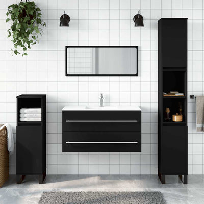 Stella Homewares Bathroom Cabinet with Mirror Black Engineered Wood