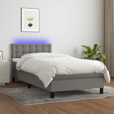Stella Homewares Box Spring Bed with Mattress&LED Dark Grey 100x200cm Fabric