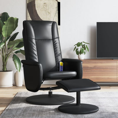 Stella Homewares Massage Recliner Chair with Footstool Black Faux Leather