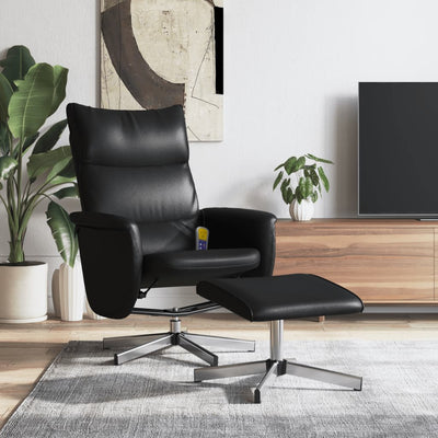 Stella Homewares Massage Recliner Chair with Footstool Black Faux Leather