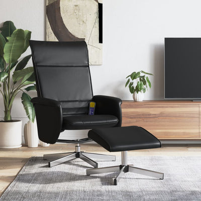 Stella Homewares Massage Recliner Chair with Footstool Black Faux Leather