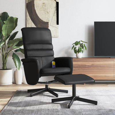 Stella Homewares Massage Recliner Chair with Footstool Black Faux Leather