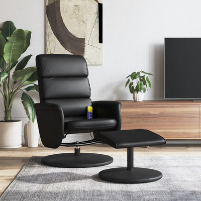Stella Homewares Massage Recliner Chair with Footstool Black Faux Leather