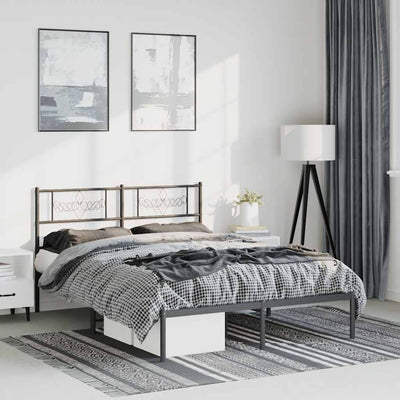 Stella Homewares Metal Bed Frame without Mattress with Headboard Black 135x190 cm