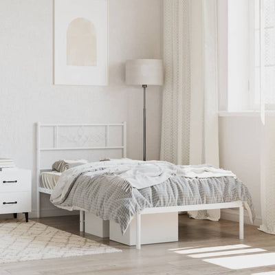 Stella Homewares Metal Bed Frame without Mattress with Headboard White 107x203 cm King Single