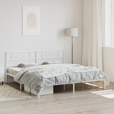 Stella Homewares Metal Bed Frame without Mattress with Headboard White 183x203 cm King
