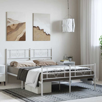 Stella Homewares Metal Bed Frame without Mattress with Footboard White 150x200 cm