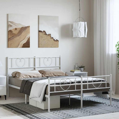 Stella Homewares Metal Bed Frame without Mattress with Footboard White 150x200 cm