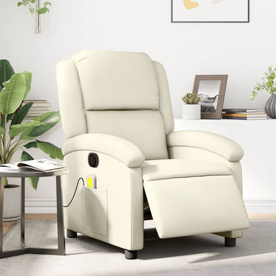 Stella Homewares Electric Massage Recliner Chair Cream Faux Leather