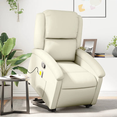 Stella Homewares Stand up Massage Recliner Chair Cream Faux Leather