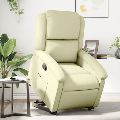Stella Homewares Stand up Recliner Chair Cream Real Leather