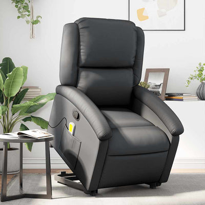 Stella Homewares Stand up Massage Recliner Chair Black Real Leather