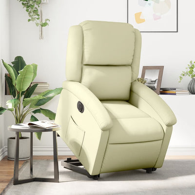 Stella Homewares Electric Stand up Recliner Chair Cream Real Leather