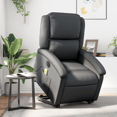 Stella Homewares Electric Stand up Massage Recliner Chair Black Real Leather