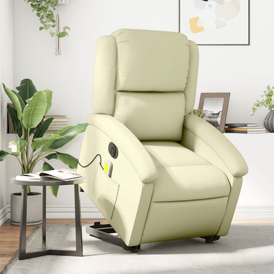 Stella Homewares Electric Stand up Massage Recliner Chair Cream Real Leather