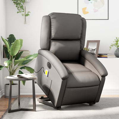 Stella Homewares Electric Stand up Massage Recliner Chair Grey Real Leather