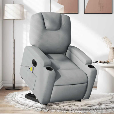 Stella Homewares Electric Stand up Massage Recliner Chair Light Grey Fabric