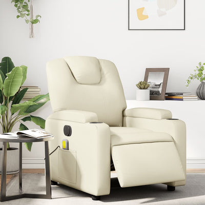 Stella Homewares Electric Massage Recliner Chair Cream Faux Leather